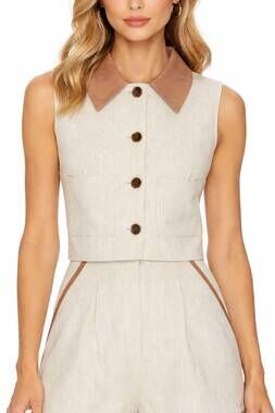 NEW MATTHEW BRUCH cropped collared vest in oatmeal